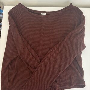 Garage Red Ribbed Long Sleeve Hoodie